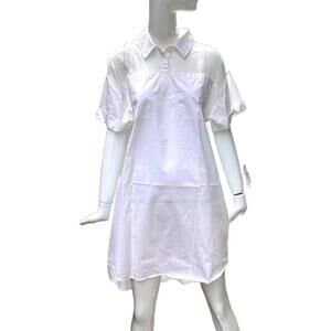DKNY Summery White Polo Style Cotton Mini Dress With Sheer Silk Smocking  Med